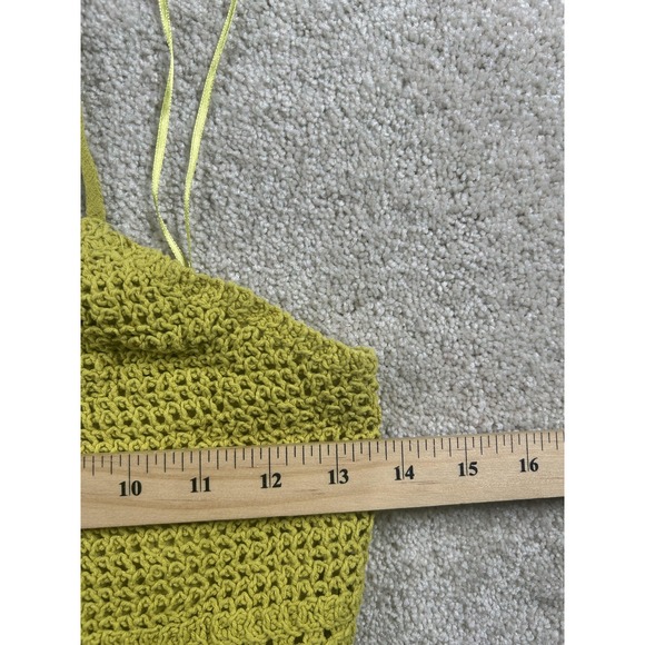 Milk & Honey Womens XS Yellow Crochet Ruffle Peplum Boho Summer Tank Halter Boho - Picture 2 of 9
